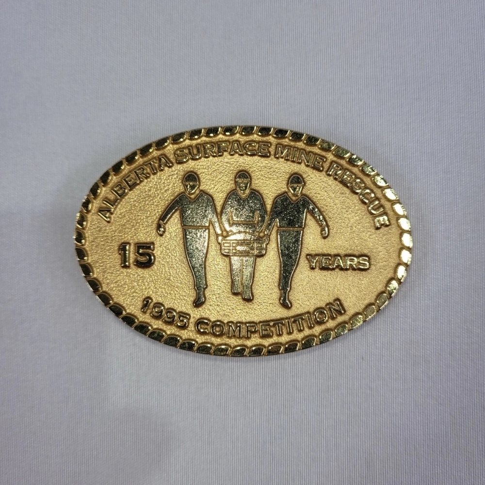 Alberta Surface Mine Rescue 1995 Fort McMurray Belt Buckle Canada Brass Mining